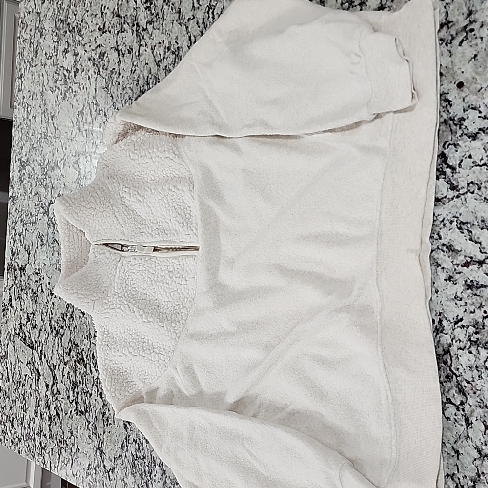 Aerie Cozy Hometown Holiday Sherpa 1/4 Zip Pullover Sweatshirt. Cream. Small. - Picture 11 of 12